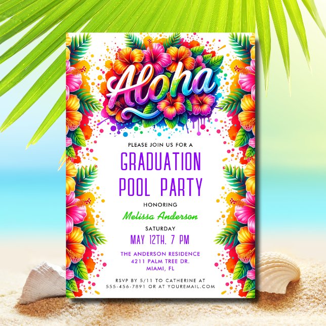 Invitation Fun Tropical Aloha Graduation Pool Party (Créateur téléchargé)