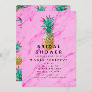 Invitation Fun Tropical Ananas & Marbre Rose Moderne Mariage
