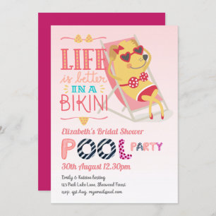 Invitation Fun Tropical Flamant rose Pool Party Rose Bleu mod