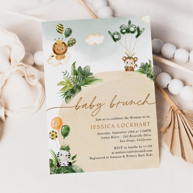 Invitation Fun Tropical Jungle Safari Garçon Bébé Brunch (Créateur téléchargé)