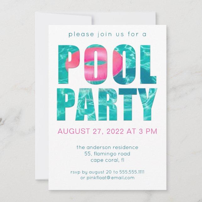 Invitation Fun Tropical Pool Party (Devant)