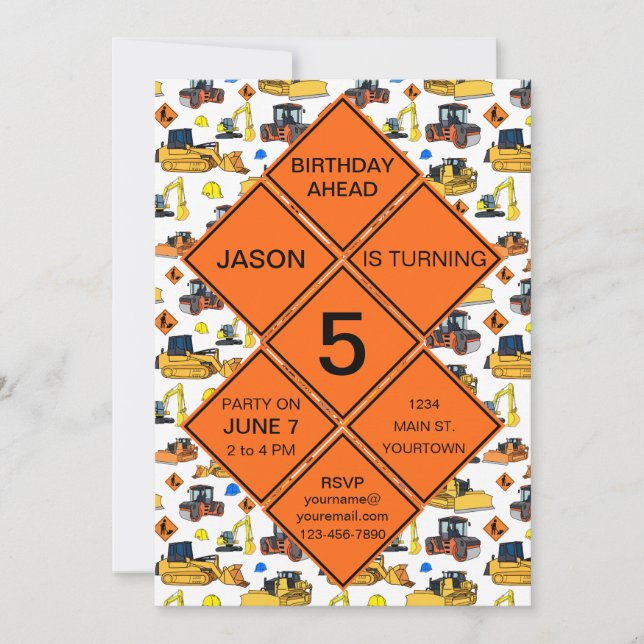 Invitation Fun Unique Zone de Construction Signes de route An (Devant)