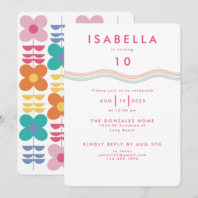 Invitation Fun Vibrant Retro Flower Anniversaire (Devant / Derrière)