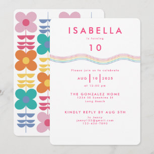 Invitation Fun Vibrant Retro Flower Anniversaire