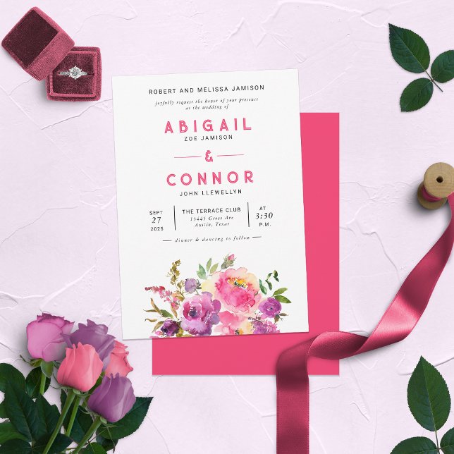 Invitation Fun Vibrant Violet Fuchsia Floral (Créateur téléchargé)