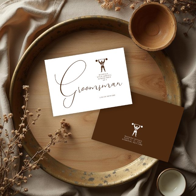 Invitation Fun Vintage Strongman Brown Groomsman Wedding  (Fun Vintage Strongman Brown Groomsman Wedding Simple Proposal Card. )