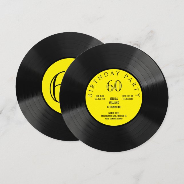 Invitation Fun Vinyl LP fête d'anniversaire (Devant / Derrière)