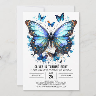 Invitation Fun Watercolor Butterfly Boy Anniversaire