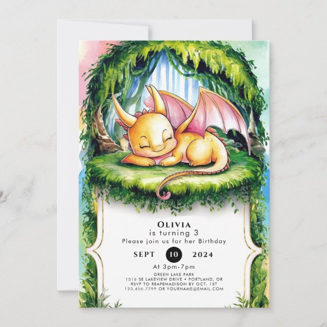 Invitation Fun Watercolor Dragon Anniversaire (Devant)