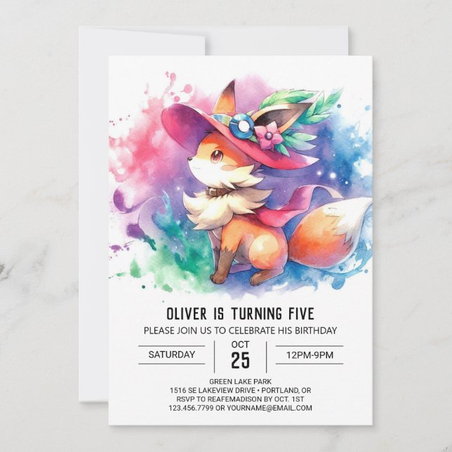 Invitation Fun Watercolor Fox Anniversaire (Devant)