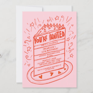 Invitation Fun Whimsical unique main tiré gâteau d'anniversai