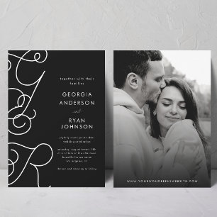 Invitation Fun Whimsscript Monogramme noir blanc Mariage