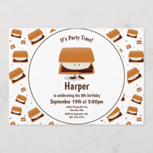 Invitation Fun White Brown S'more Motif Anniversaire des enfa