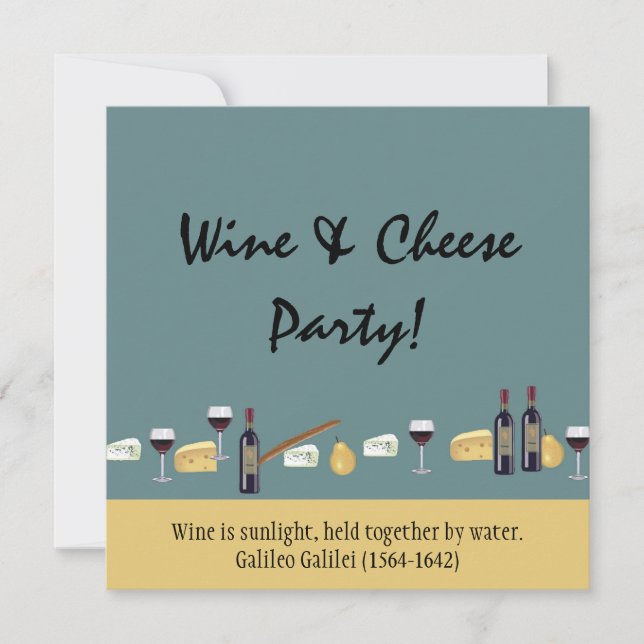 Invitation Fun Wine and Cheese Party - avec citation (Devant)