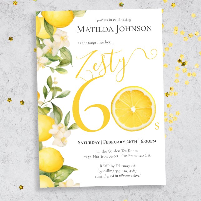Invitation Fun Zesty Lemon 60e fête d'anniversaire (Mockup view)