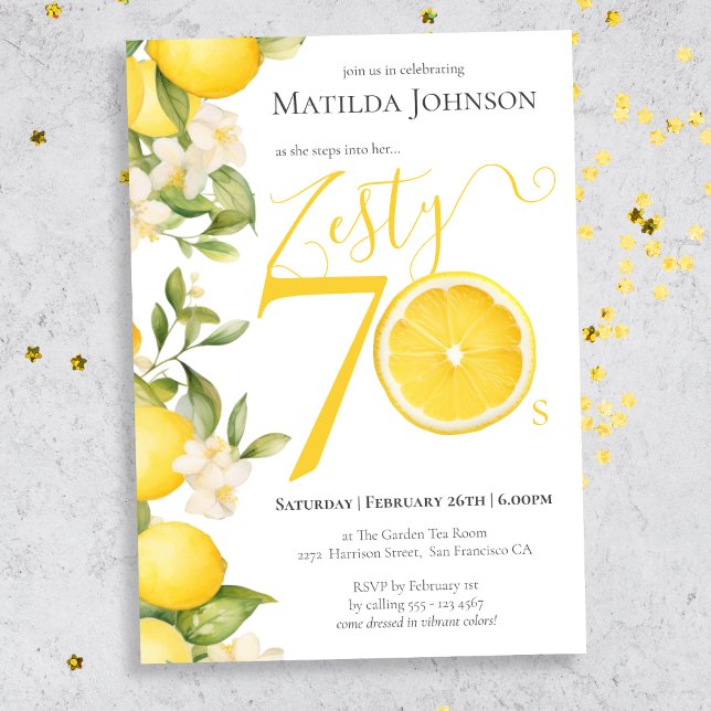 Invitation Fun Zesty Lemon 70th Birthday Party (Mockup view)