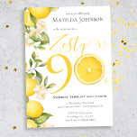 Invitation Fun Zesty Lemon 90th Birthday Party<br><div class="desc">Fun Zesty Lemon 90th Birthday Party Invitation. Commencez votre fête avec notre thème Zesty Lemon Adult Milestone Anniversaire Party! Plein d'énergie et de vitalité, ce design animé prépare le terrain à un rassemblement amusant. Des teintes pleines d'entrain jaune aux accents ludiques, chaque détail exsude joie et excitation, ce thème promet...</div>