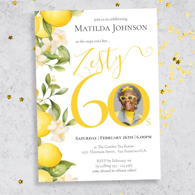 Invitation Fun Zesty Lemon Photo 60th Birthday Party (Mockup View)
