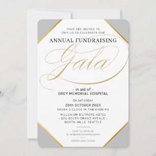 Invitation FUNDRAISING GALA élégant événement gris argent or
