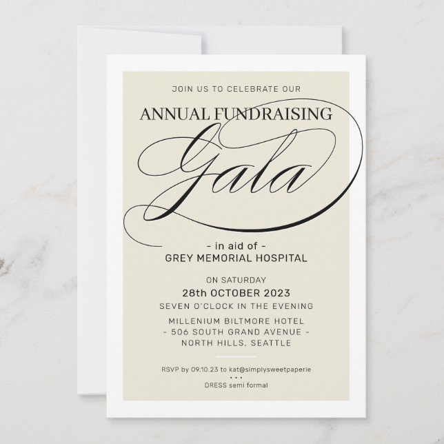 Invitation FUNDRAISING GALA événement fancy cadre or ivoire I (Devant)