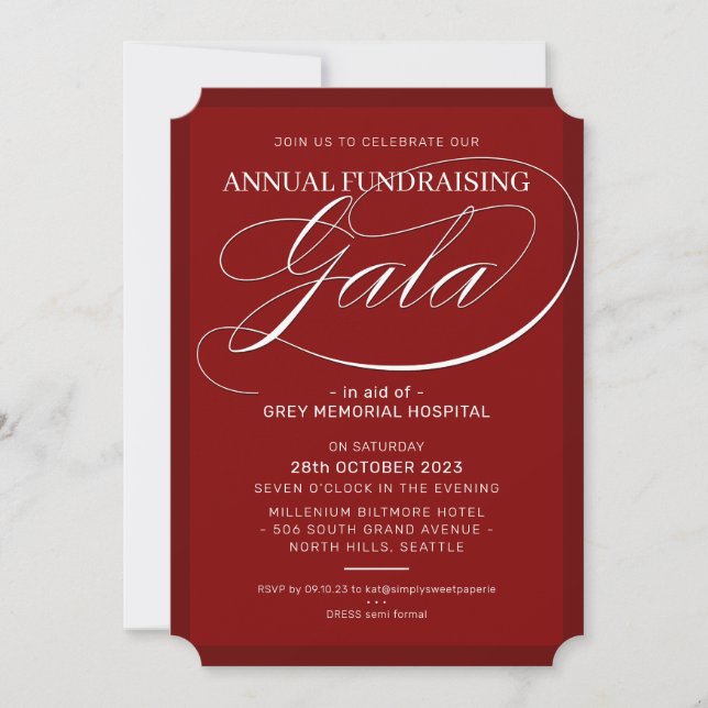 Invitation FUNDRAISING GALA Event Event fancy script maroon (Devant)