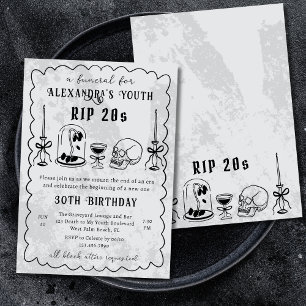 Invitation Funérailles 30 ans Doodle Stone RIP 20s