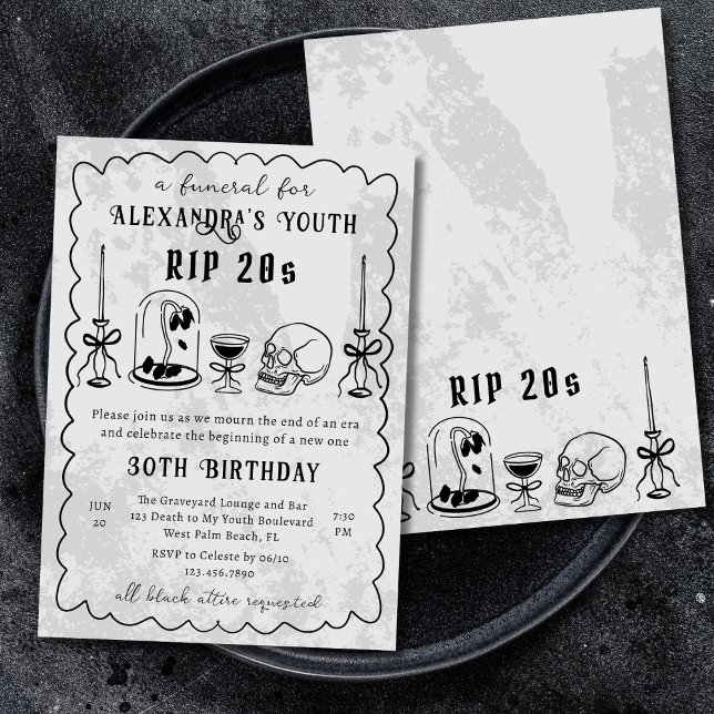 Invitation Funérailles 30 ans Doodle Stone RIP 20s (Créateur téléchargé)