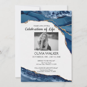 Invitation Funérailles bleues et dorées Célébrer la vie
