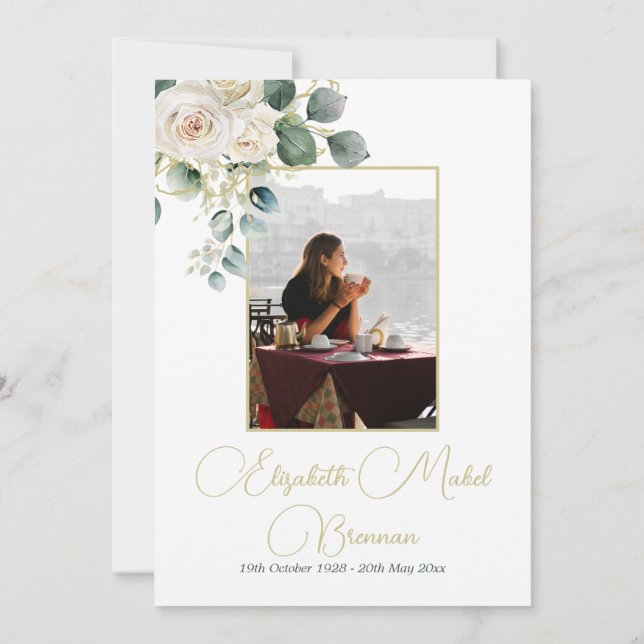 Invitation Funérailles Christian Photo Élégant Rose Floral (Dos)