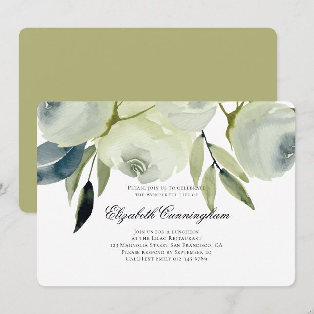 Invitation Funérailles commémoratives Aquarelle Florale et Fo (Devant / Derrière)