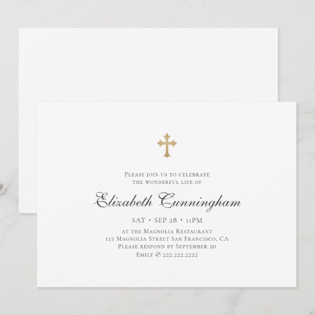 Invitation Funérailles commémoratives Moderne Croix d'or simp (Devant / Derrière)