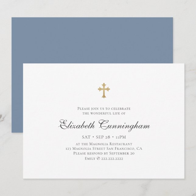 Invitation Funérailles commémoratives Moderne Croix d'or simp (Devant / Derrière)