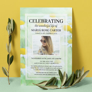 Invitation Funérailles Daisy Célébrer la vie photo commémor