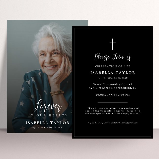 Invitation Funérailles de la Croix catholique | Photo commémo (Créateur téléchargé)