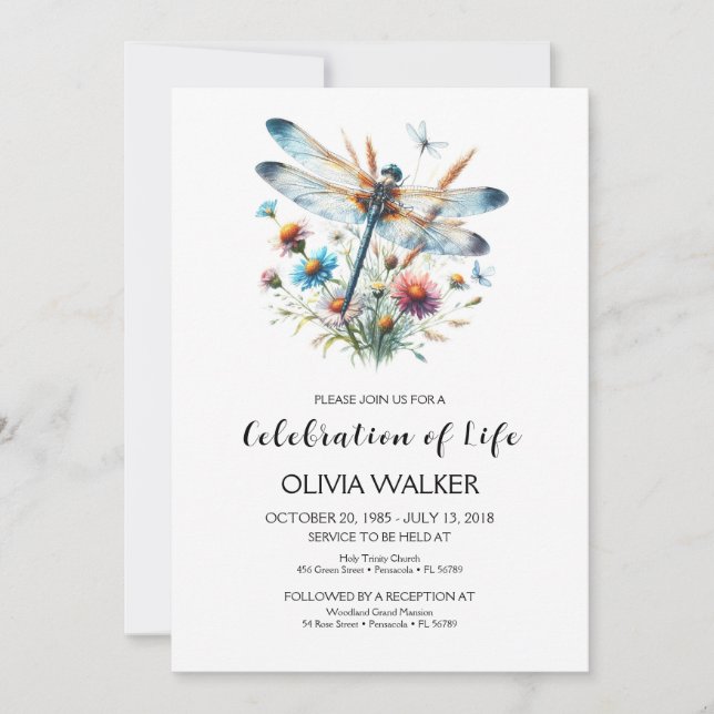 Invitation Funérailles de libellules Célébrer la vie (Devant)