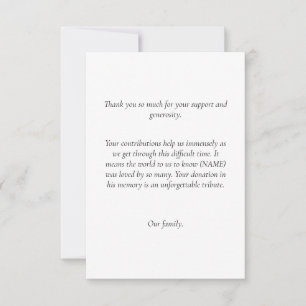 Invitation Funérailles Merci Notes pour les dons