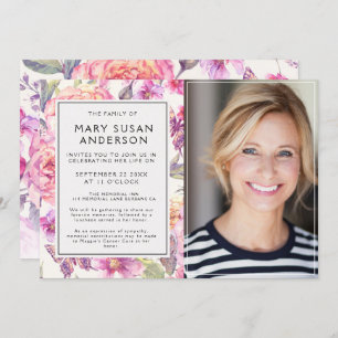 Invitation Funérailles Vintages Florales Célébration de la vi