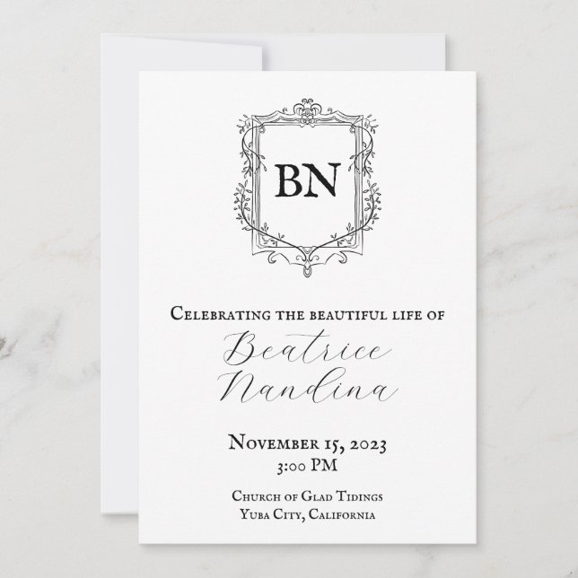 Invitation funéraire baroque avec photo (Devant)