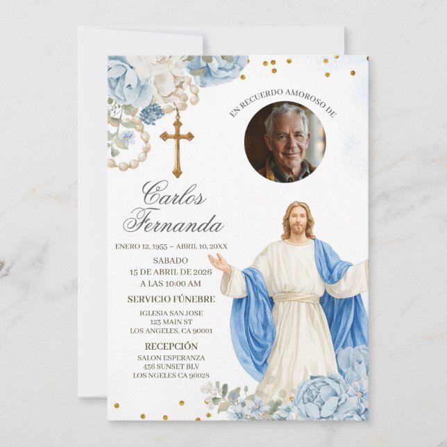 Invitation funéraire de Jésus bleu et or (Devant)