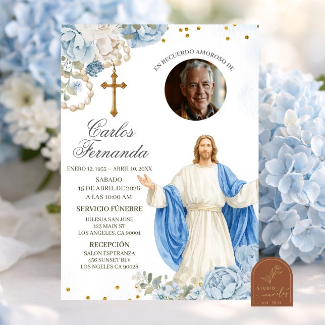 Invitation funéraire de Jésus bleu et or (Créateur téléchargé)