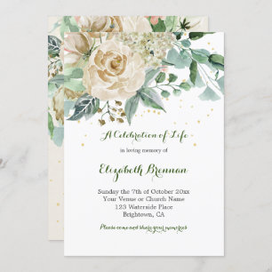Invitation Funéraire Élégant Rose Floral Green Foliing