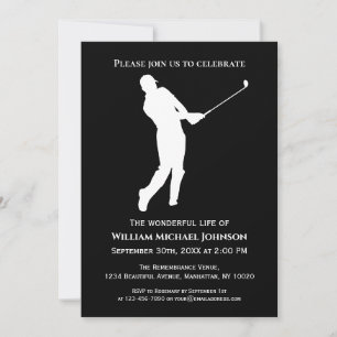 Invitation Funéraire Joueur de golf Memorial noir et blanc