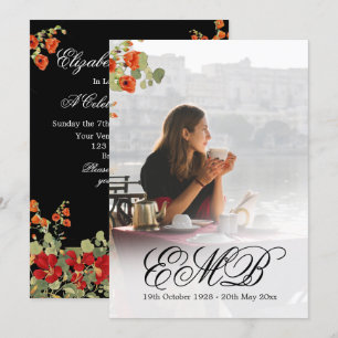 Invitation Funéraire Photo Floral Black Celebration