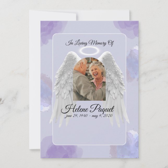 Invitation Funeral Memorial Design Template – Angel Wings  (Devant)