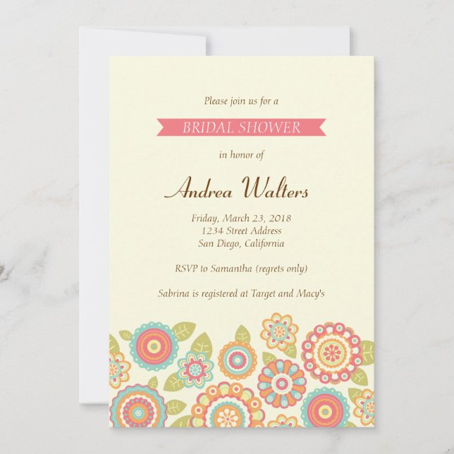 Invitation Funky Boho Retro Flowers Mariage (Devant)