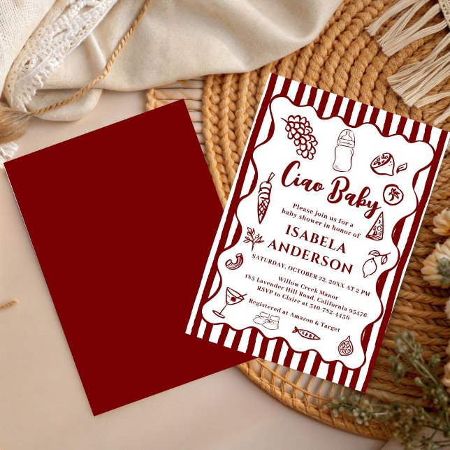 Invitation Funky Ciao Baby Hand Drawn Italian Baby Shower  (Créateur téléchargé)