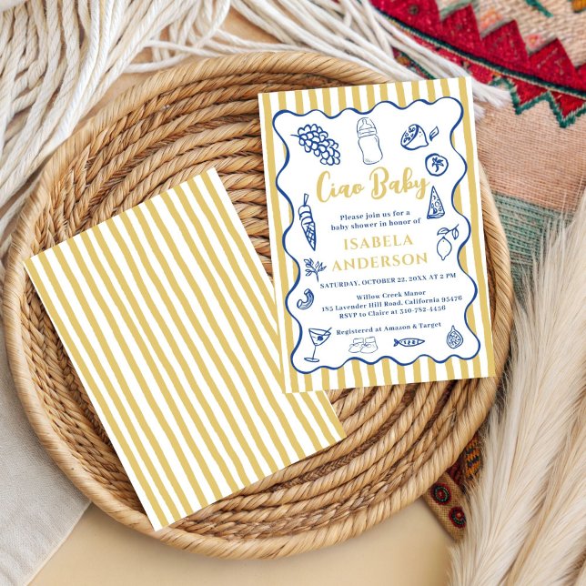 Invitation Funky Ciao Baby Hand Drawn Italian Baby Shower  (Créateur téléchargé)