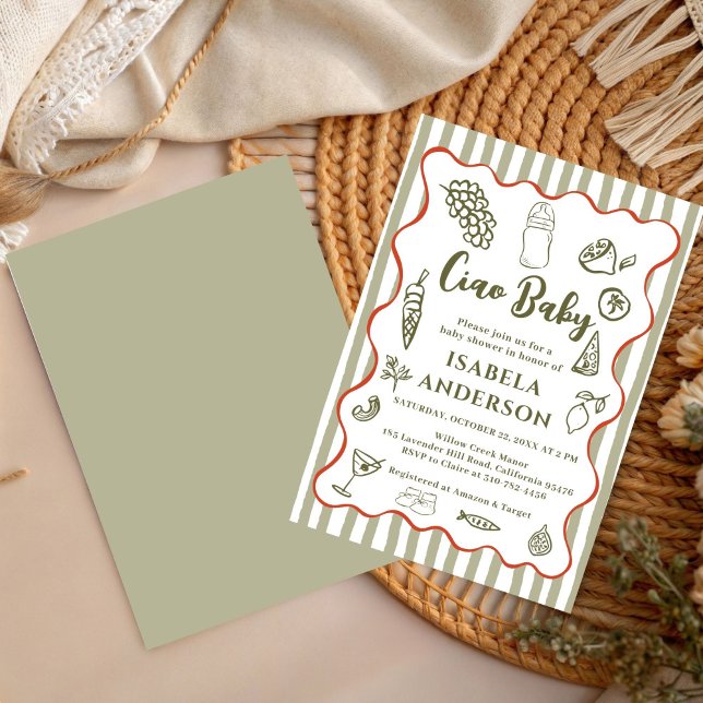 Invitation Funky Ciao Baby Hand Drawn Italian Baby Shower  (Créateur téléchargé)