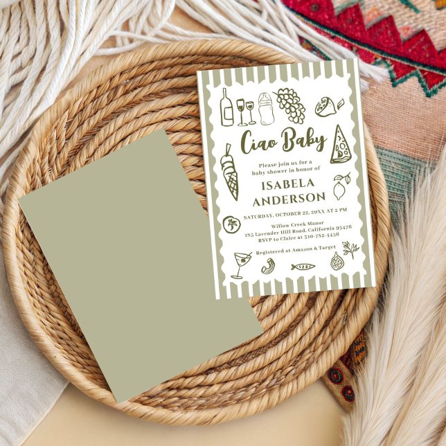 Invitation Funky Ciao Baby Hand Drawn Italian Baby Shower  (Créateur téléchargé)