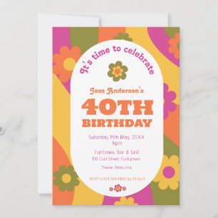 Invitation Funky floral fête du 40e anniversaire